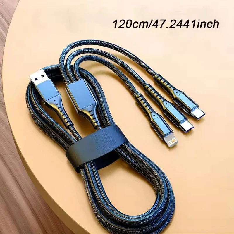 120W 3-in-1 Fast Charging Cable, USB C to Lightning/Micro USB, for iPhone 16 15 14 13, Samsung Huawei Xiaomi, 1.2m Durable Cable