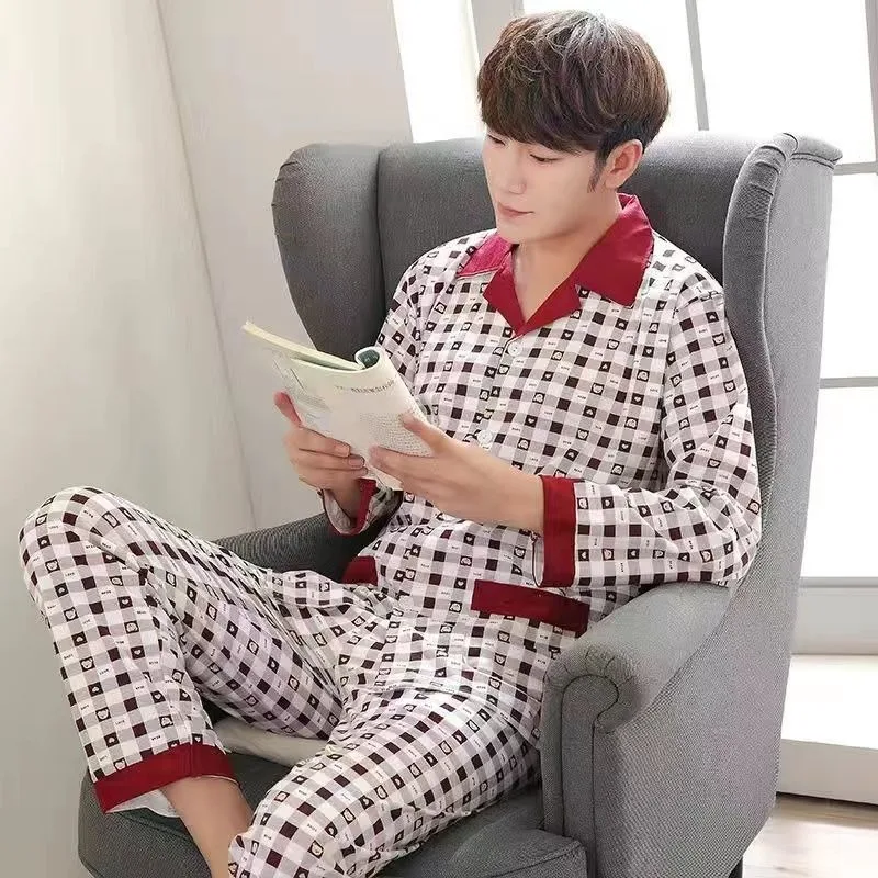 2024 New Fashion Cotton Men's Pajamas Male Summer Long Sleeve Pants Casual Comfortable Loungewear Youth Plus Size Sleepwear Sets