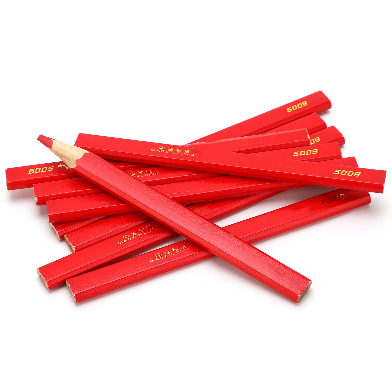 10Pcs 170mm Carpenter Pencils Red Core Octagonal Shape Woodworking Pencils Double Head Design Pine Wood Material