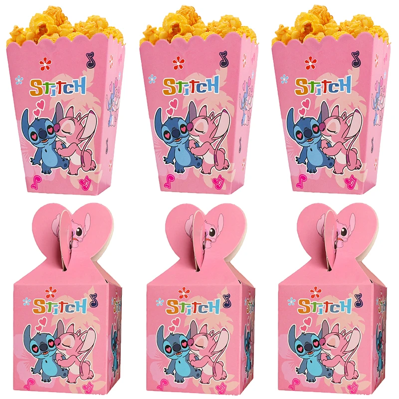 48/24/12PCS Disney Stitch Party Supplies Disposable Tableware Paper Candy Box Gift Box For Kids Birthday Party Decor Baby Shower