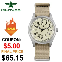 Militado ML07 Military Watch VH31 Quartz Movement Sapphire Crystal Luminous AR Coating Vintage Watches 100m Waterproof