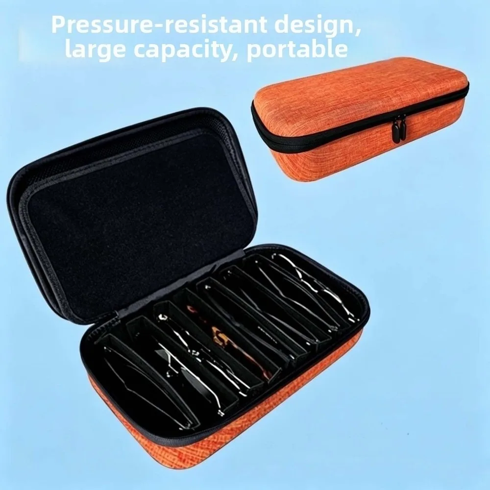 Dustproof Sunglasses Storage Box Inner Mesh Pocket Hard Shell EVA Hard Glasses Case Multi Grid Divider Fabric Carry Handle