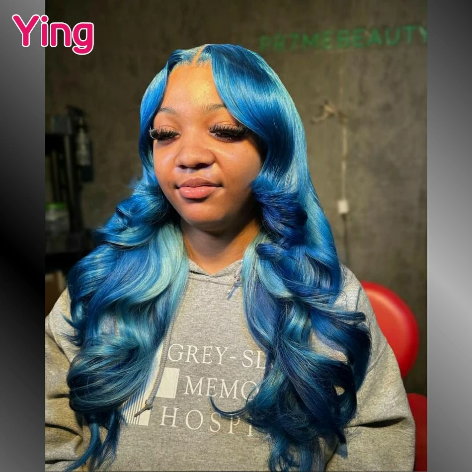 

Ying 12A Bright blue Colored Body Wave 4x4 5x5 Closure Human Hair Wig Brazilian Remy PrePlucked 13x6 Transparent Lace Front Wig