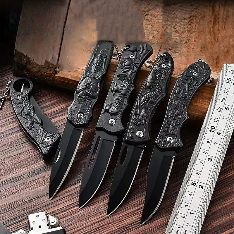 Outdoor Survival Folding  Art Embossing Handle Collectible Pocket Camping Knife