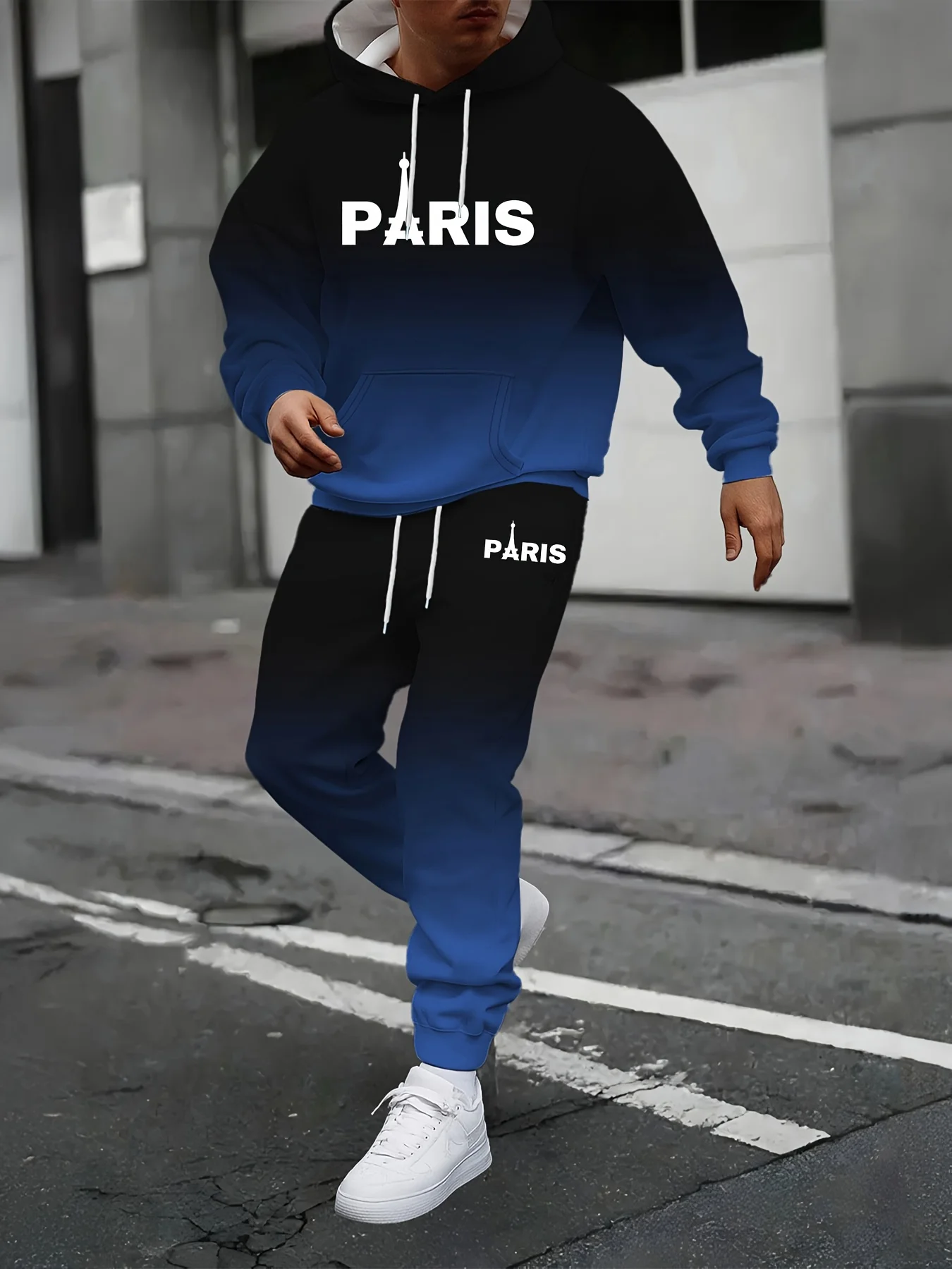 

Fashion PARIS Men's Clothing Y2K Plus Size Hoodie Autumn Winter New Long Pant Sweatshirt+Trousers Sportswear two-piece set