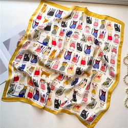 2023 Silk Shawl Print Headscarf Cat Hair Wrap Neckerchief Female Satin Square Scarf For Women Headband Foulard Hijab Bandana