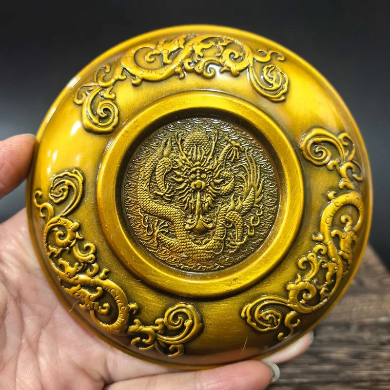 Antique-style dragon phoenix plate with embossed 