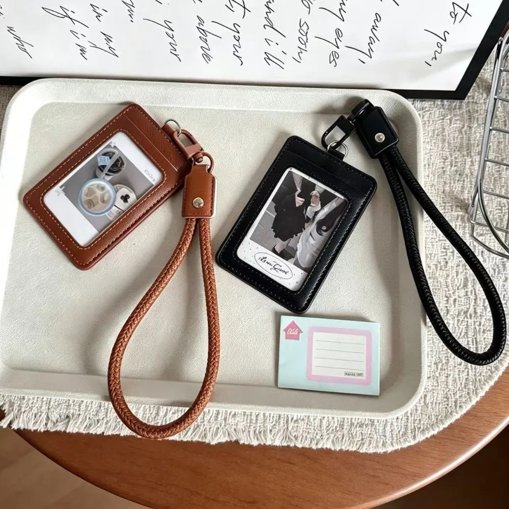 New PU Leather Photcard Holders Keychain with Lanyard ID Card Case Card Display 3 Inch Card Protective Cover Bag Decoration