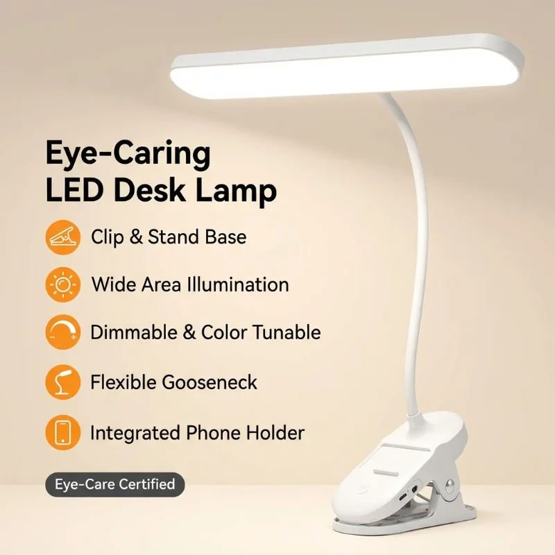 

Настольная лампа с 50 светодиодами, без эффекта тени, для защиты глаз, с зажимом, перезаряжаемая, гибкая лампа-гусиная шея, 3 цвета, для студентов и офиса