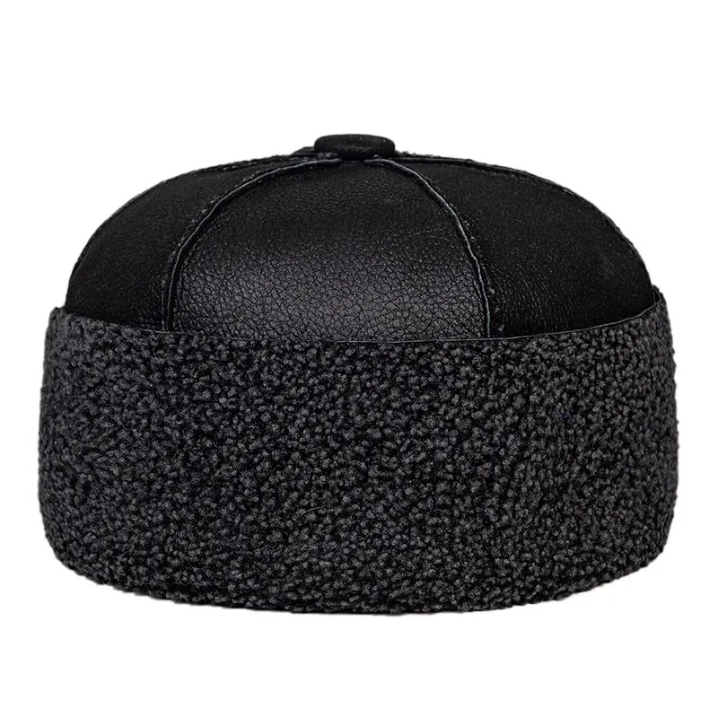 Men\'s Real Fur  Winter Warm Shearing  Pelage Earmuff Beanies Beret Round Hat Brimless Caps/Hats