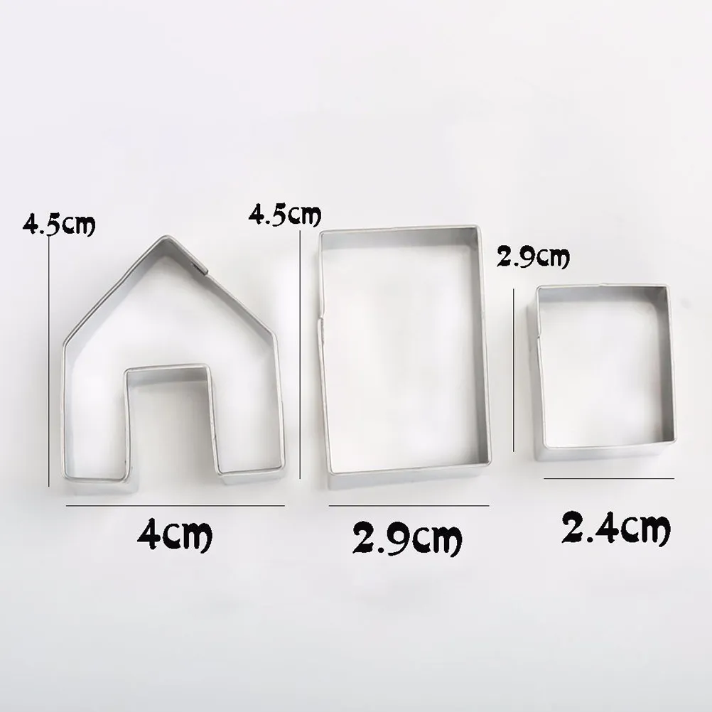 3Pcs House Shape Cookie Cutter Set Stainless Steel Small Size for Kids DIY Chocolate Biscuit Fondant Cake Mold