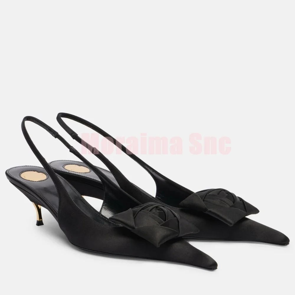

Pointed Toe Satin Weave Flower Sandals Strange Mid Heel Slingback Sexy Fashion Women Summer Dress Shoes Banquet Party 2026 New