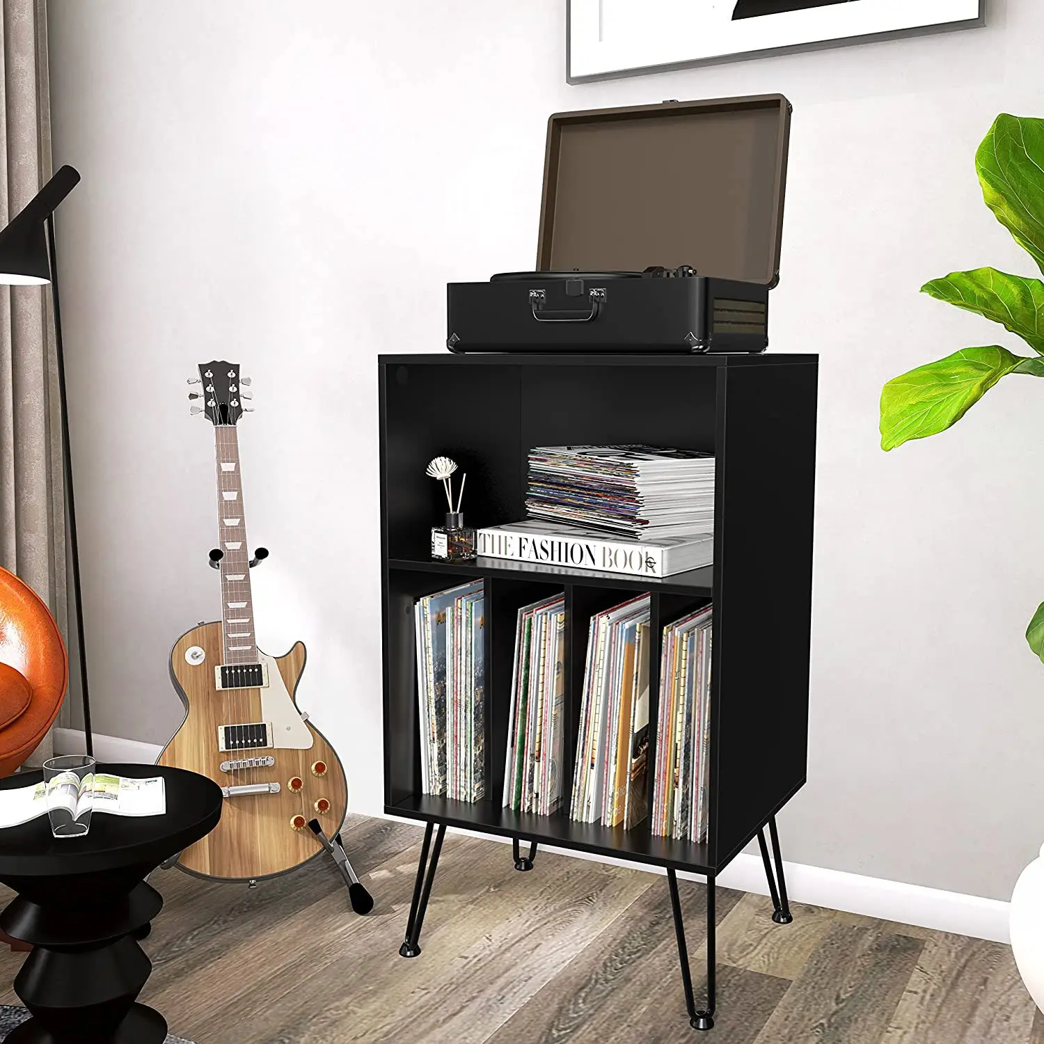 Record player stand with two-wire dovetail legs for storing 150 record cabinets