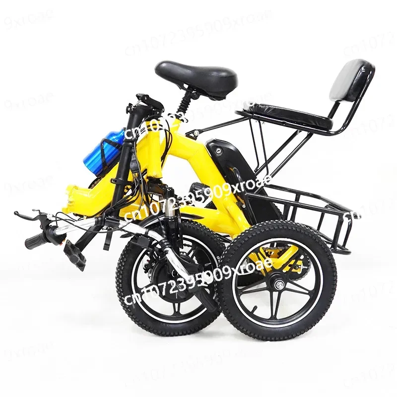 

With Passenger Seat/Big Basket 48V 350W Electric Folding Bike for Adults Women 14 Inch Three Wheel Electric Tricycle