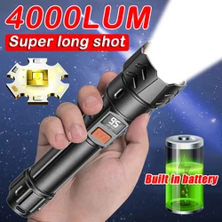 4000LM Powerful LED Flashlight with Sidelight USB Rechargeable Zoom Torch Outdoor Waterproof Camping Lantern with Power Display