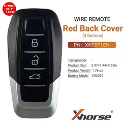 1PCS Xhorse Universal Wire Remote Key Red Back Cover 3 Buttons XKFEF1EN