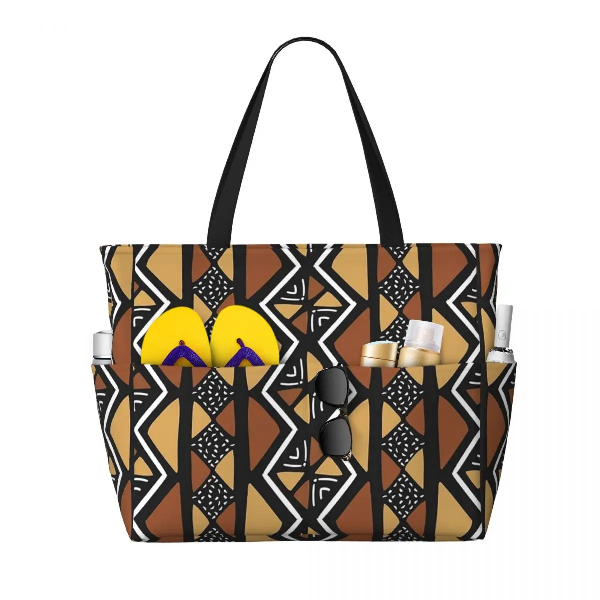 African Mud Cloth Mali Beach Tote Bag Sport Gym Yoga Duffle Large Tote Bag Women Travel Bag Fitness bag