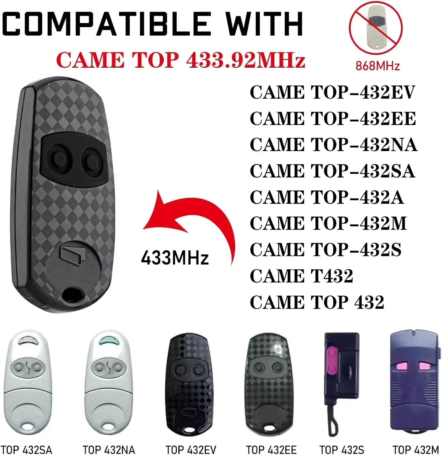 Top432 EV 433.92 MHz Garage Gate Fob Remote Control Transmitter Compatible with CA TOP-432EV TOP-432EE TOP-432NA, 2 Pack