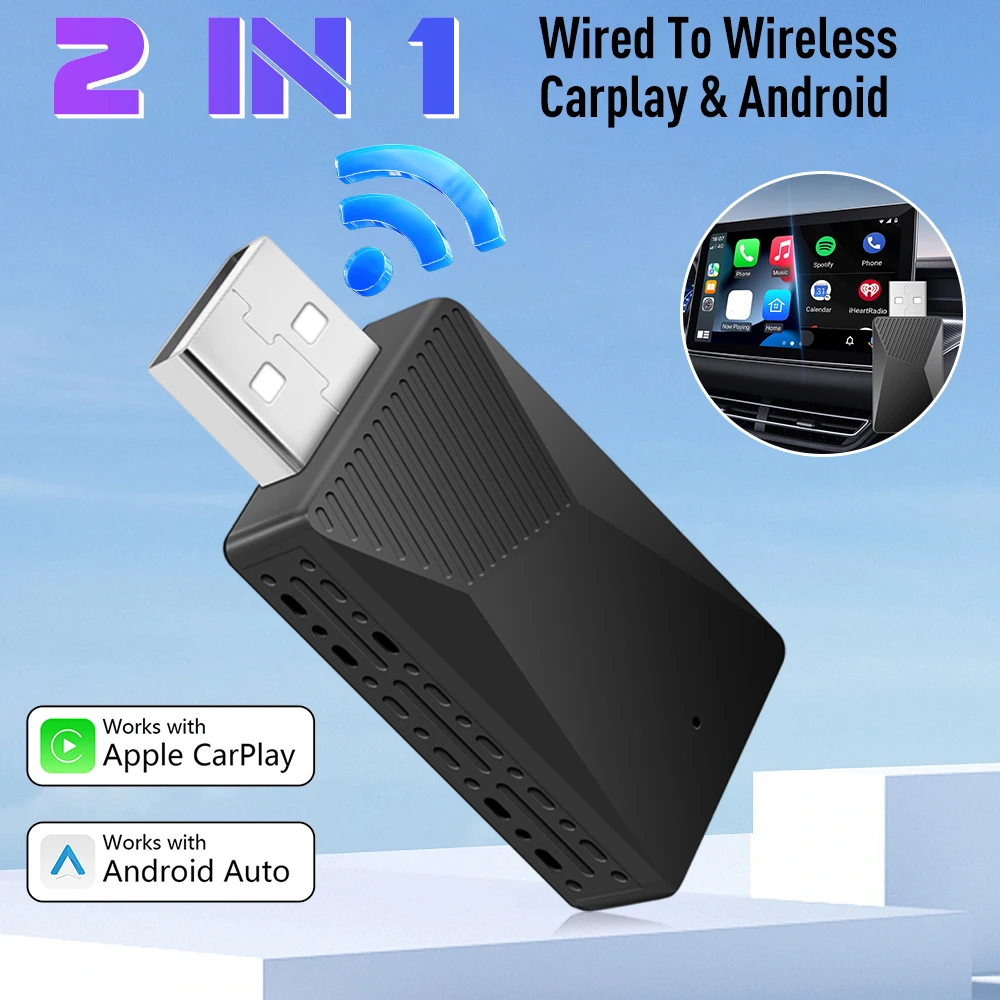 Wired to Wireless 2 in 1 Box CarPlay Android auto Adapter for OEM Car Stereo Plug and Play Smart Link Fast Connect Universal