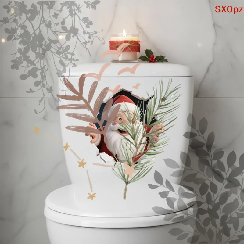 Santa Claus Break-Through Wall: Decal PVC Removable Christmas Window Sticker Home Decoration New Year