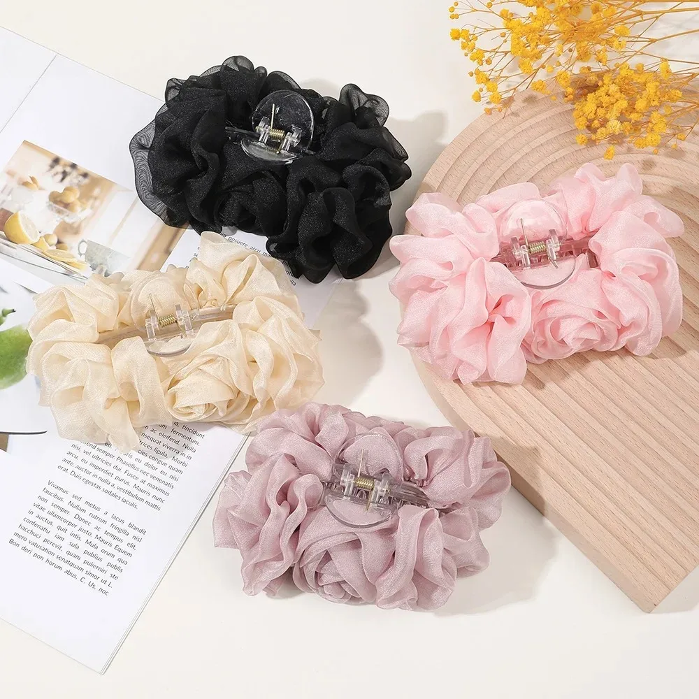 New Bow Hair Clip Chiffon Fabric Sweet Hairpins Big Flower Hair Claws Holiday Party Headwear Women Girls Soft Hair Accessories