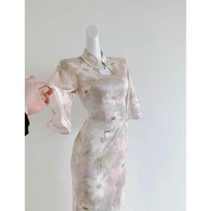 

Новое китайское платье-ципао Chunxin с воротником-каплей, длинное, приталенное, с разрезом, в ретро-стиле, для повседневной носки