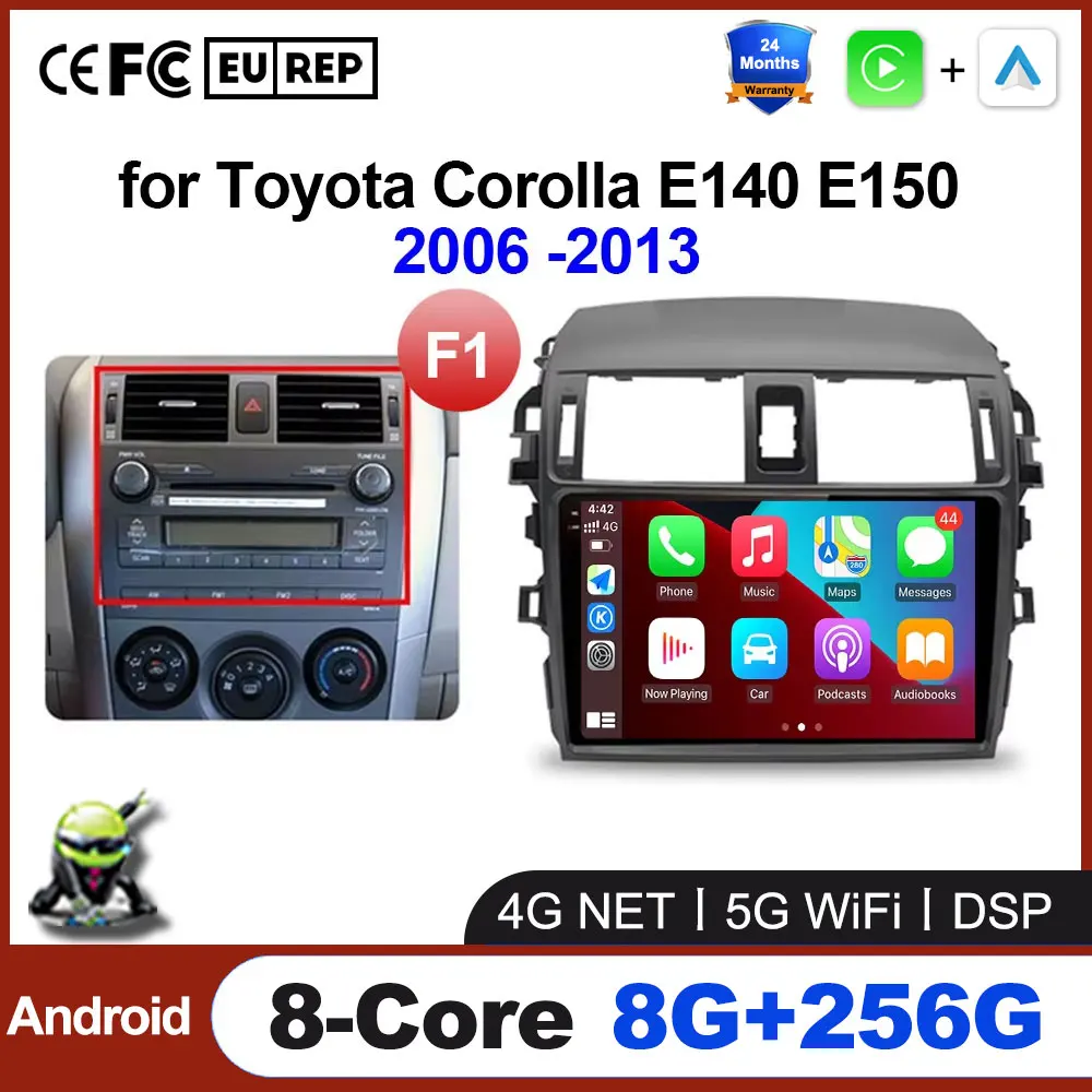 Autoradio lettore multimediale navigazione GPS Stereo Wireless Carplay Android Auto per Toyota Corolla E140 E150 2006 - 2013 Video