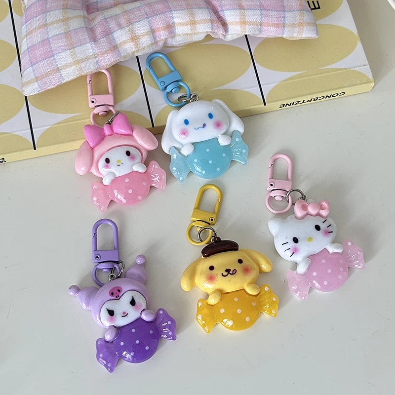 Sanrio Anime Pochaccos Cinnamorolls Candy Color Flashing Keychain Cartoon Kuromis Melodys Bag Pendant Keyring Child Gifts