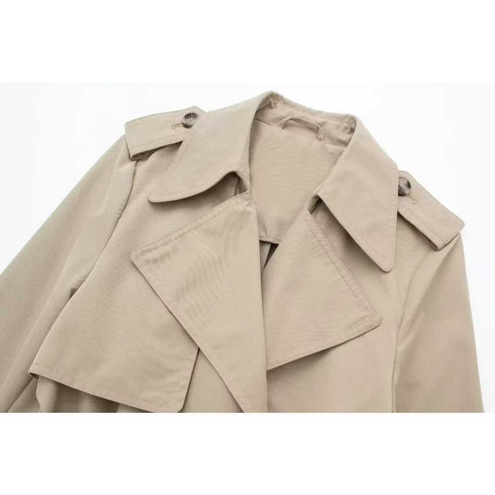 Fashion Women Long Trench Coat with Epaulettes Vintage Double Breasted Buttons Streetwear Mujer Coat with Adjustable Tonal Belt
