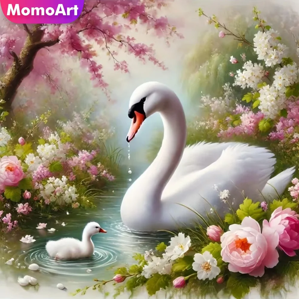 Momoart Diamant-Stickerei Schwan Tier-Malerei Kreuzstich-Sets Kunst Diamant-Mosaik Blumen DIY Perlen Handarbeit Hobby