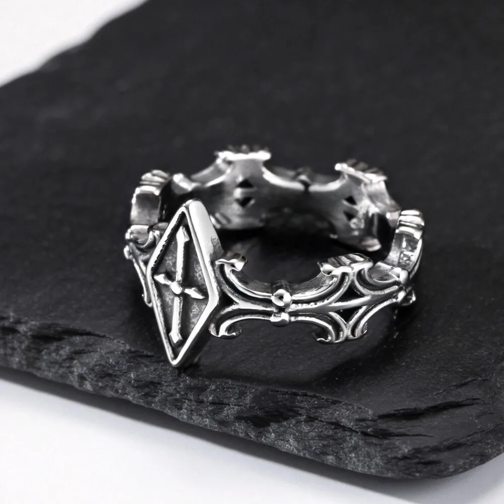Punk Gothic Kreuzring für Männer, Retro Edelstahl Statement-Ring, Geburtstags-Party-Schmuckgeschenk