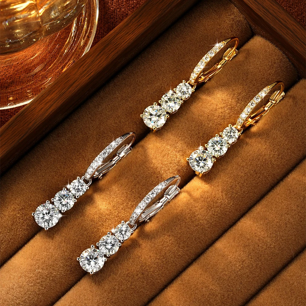 OXTAO Luxury Moissanite Drop Earrings 6mm&5mm&4mm Female Jewelry 3-Stone Pendant Earring Engagement Wedding Gift 14K Gold Filled - view 4
