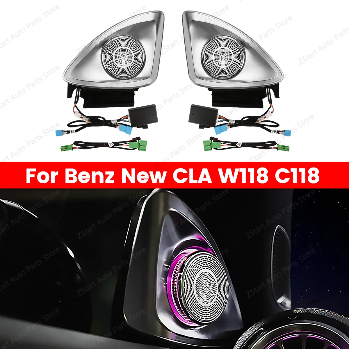 

64 Colors For Mercedes-Benz 4D Speaker CLA W118 C118 4D Rotating Tweeter Speaker Ambient Light Horn Modification Car Accessories