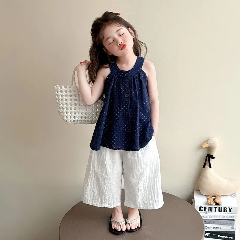 girls-summer-outfit-set-trendy-strap-top-wide-leg-pants-two-piece-set-baby-girl-korean-sle-cotton-blend-cartoon-print