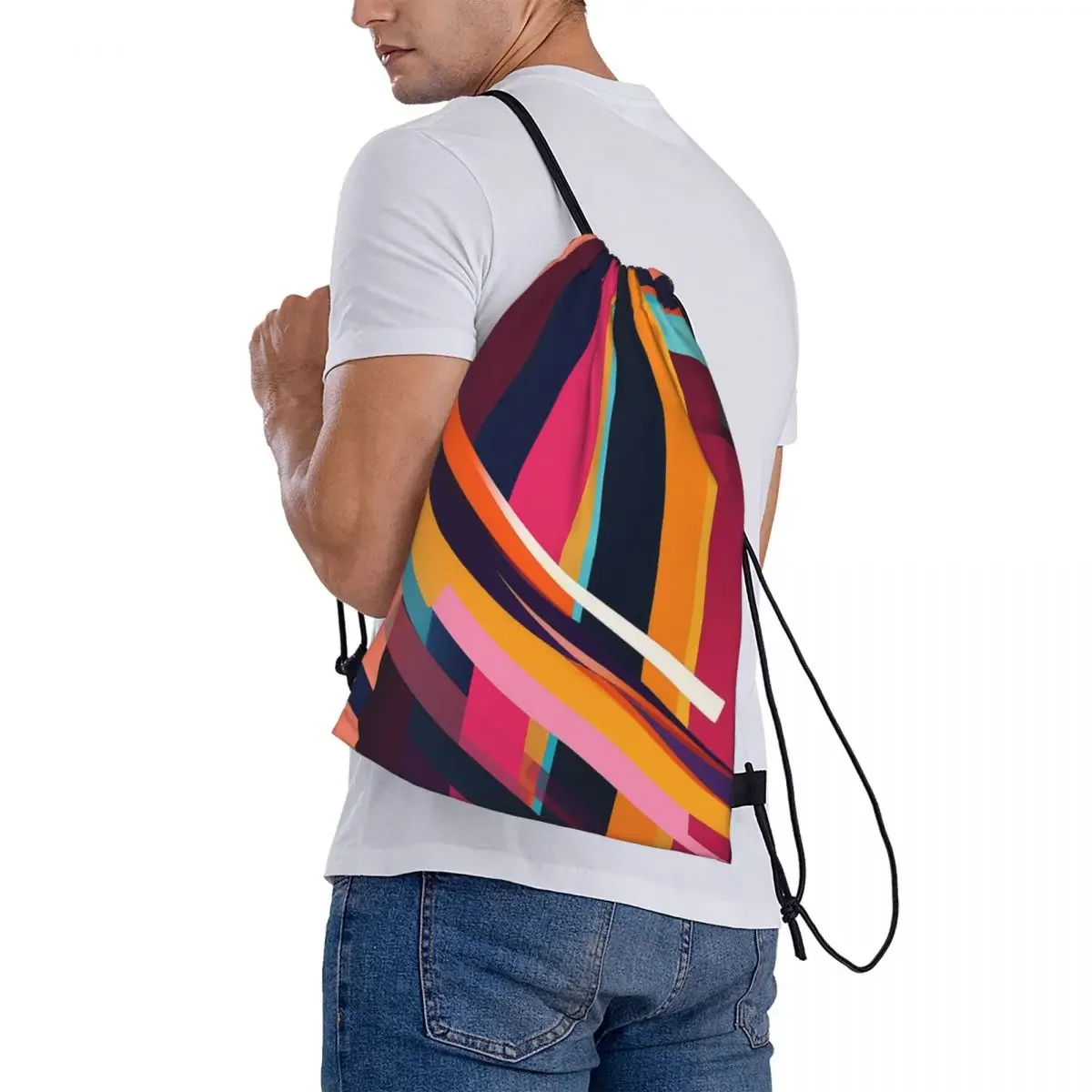 Sacos de cordão portáteis casuais, cor das mochilas dos anos 80, bolso, bolsa esportiva, bolsa para homens e mulheres, escola