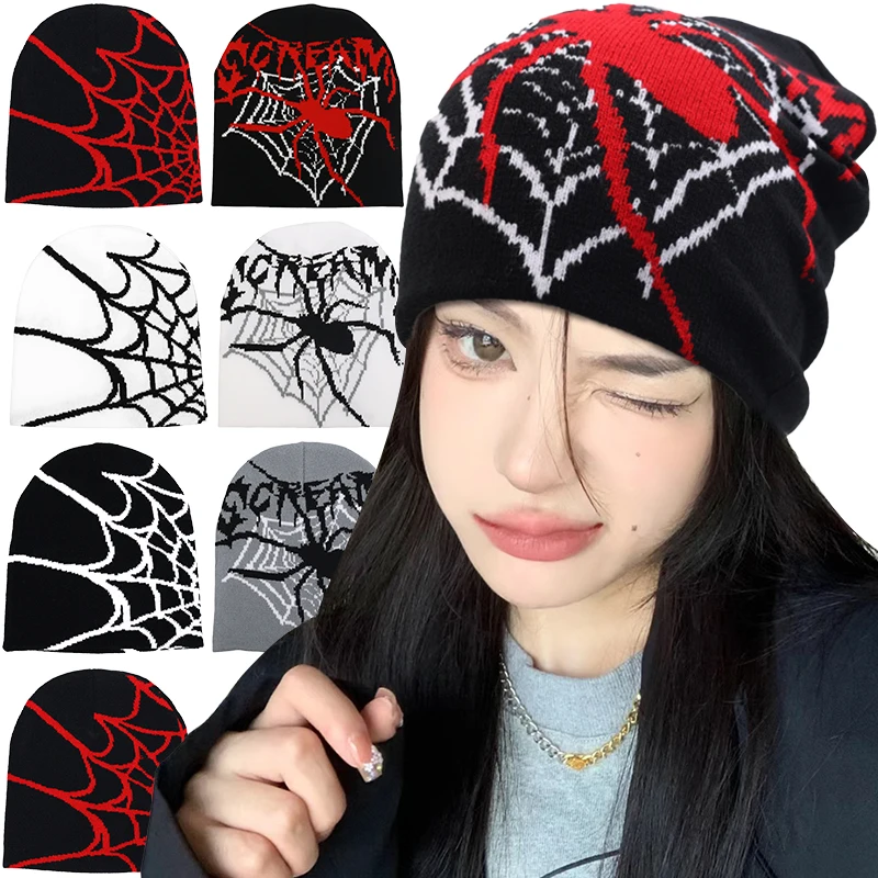 Elastic Spider Web Hat Antifreeze Beanie Gothic Thick Warm Knit Caps Breathable Bonnet Autumn Winter Skiing Running Knitted Hats