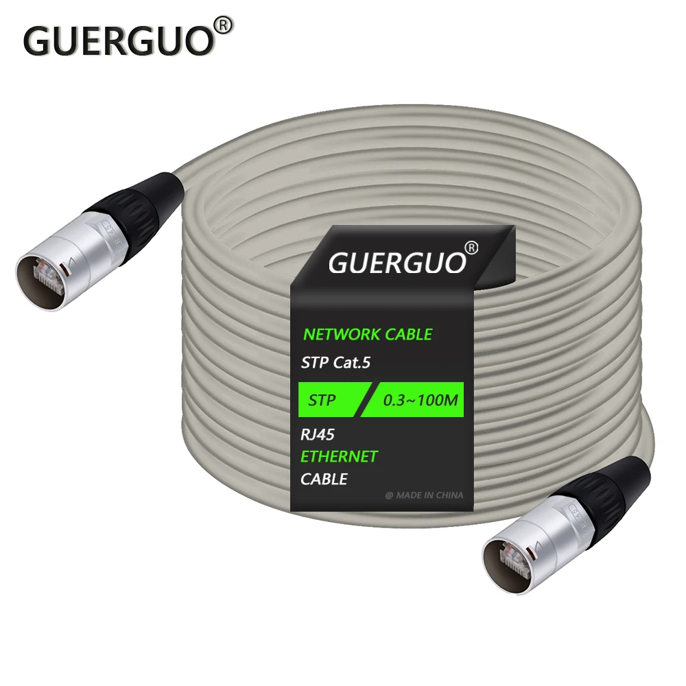 

0.3-100M Cat5/CAT6 Stage Ethernet Extension Shielded Gray Cable Indoor LAN Network STP/SFTP Cable with Zinc Alloy RJ45 Connector