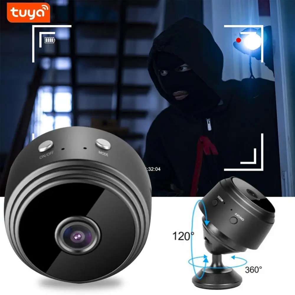 Tuya-Mini Caméra de permission IP Wifi A9 1080P, Dispositif de Sécurité Domestique Sans Fil, Sans Vision Nocturne, avec Télécommande