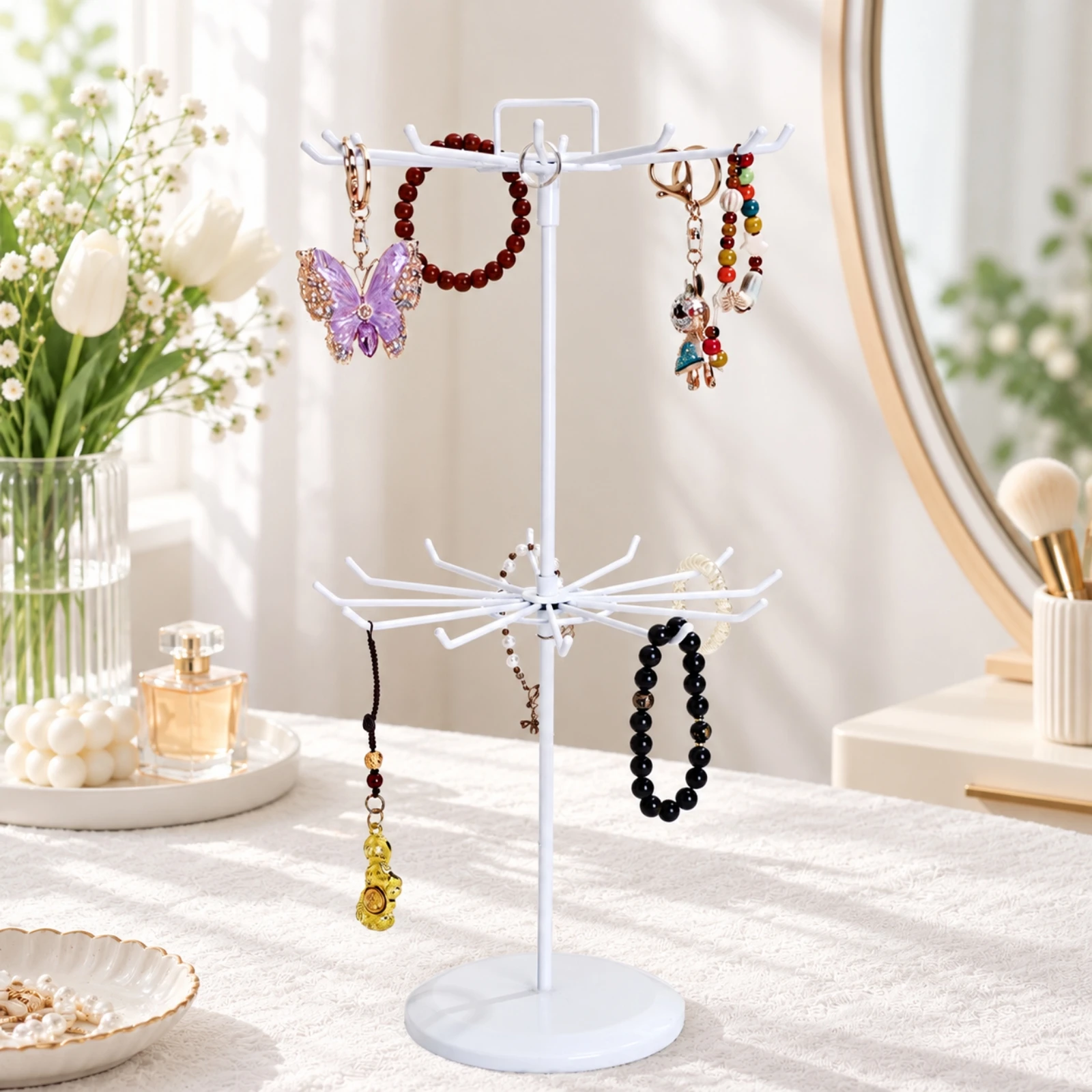 Tabletop Jewelry Display Rack Adjustable Bracelet Necklace Holder Necklace Holder with Hooks Compact for Retail Counters