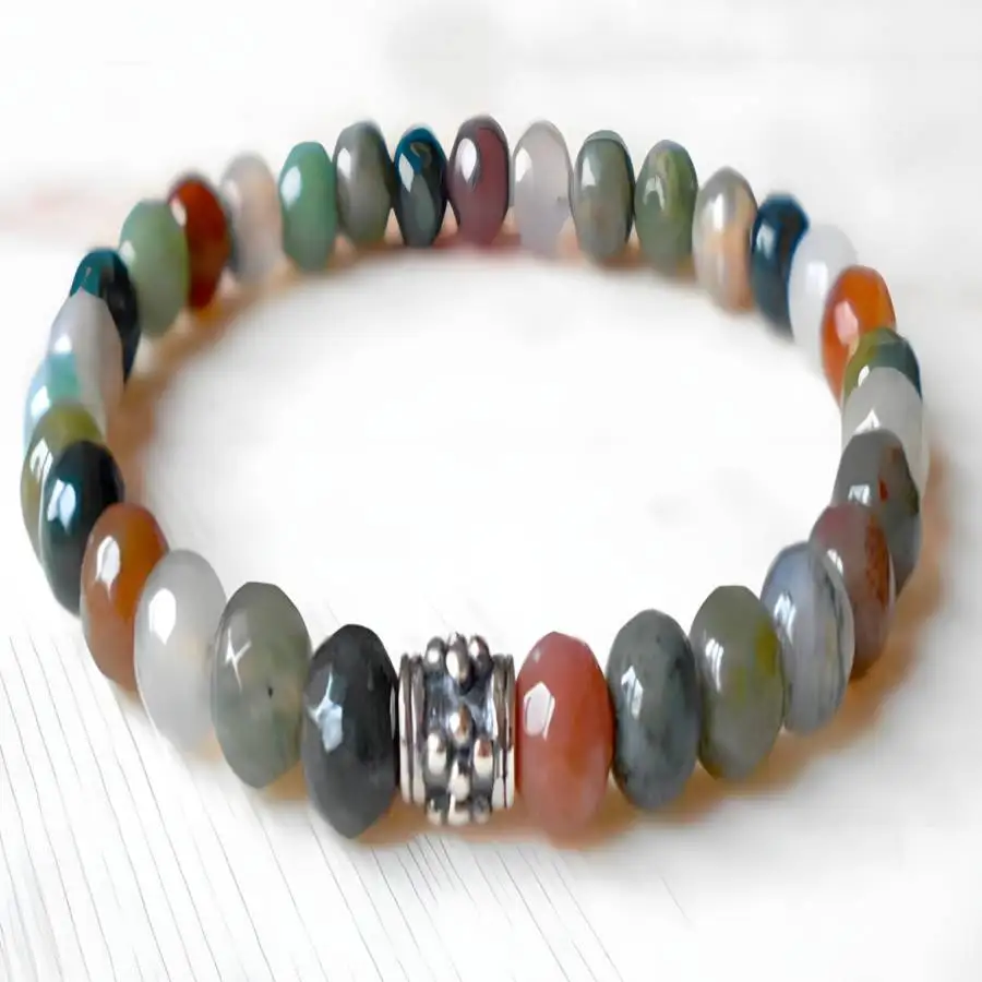 

6mm Indian Agate Crystal Stretch Beaded Bracelet 7.5inches Jewelry Stone zazen Sacred Spiritual Buddha Prayer Meditation Hand