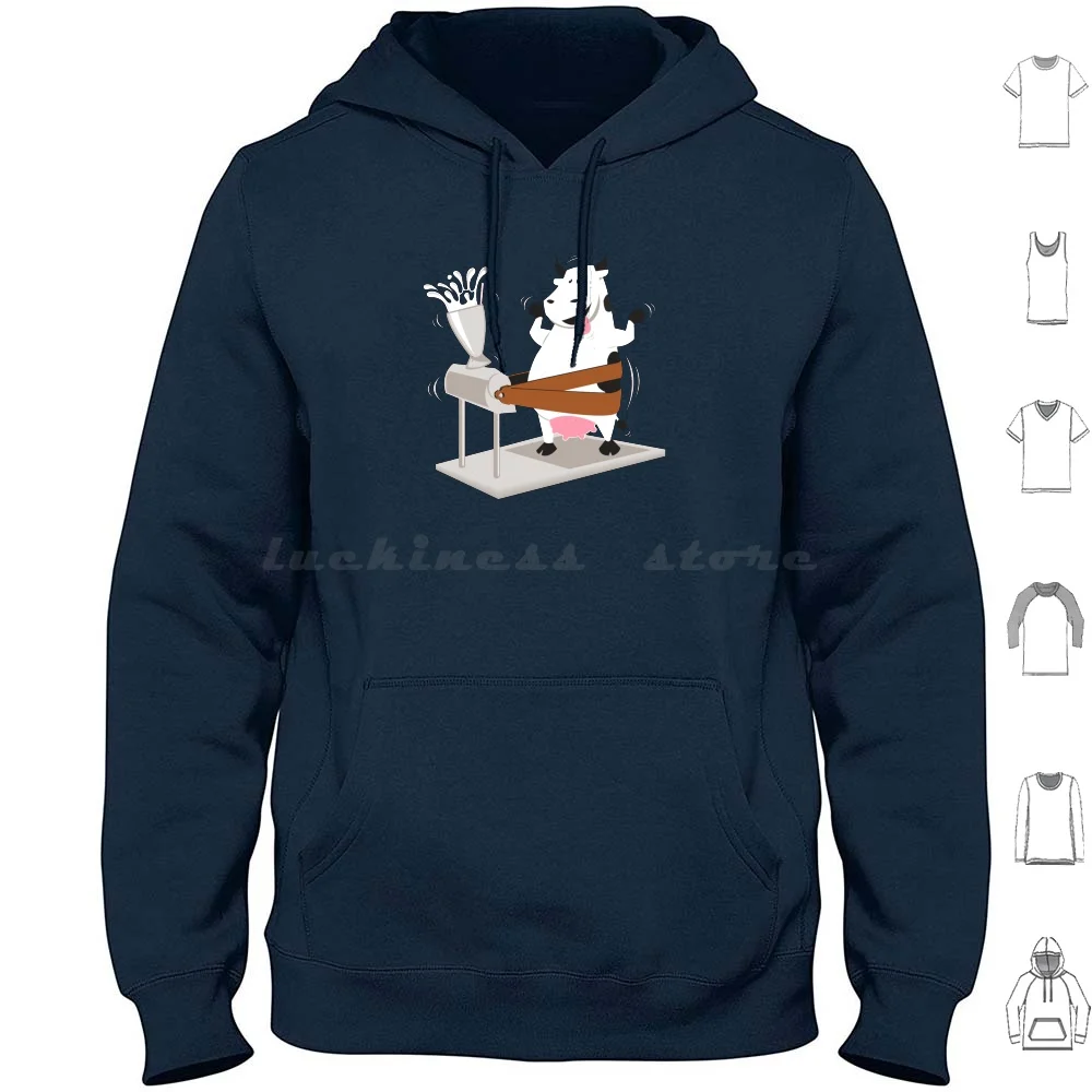 Sudadera con capucha de manga larga con diseño divertido de vaca, leche y toro, ideal para ejercicio, fitness y dieta, con la frase 'My Milkshake Brings All The Bulls To The Yard'.