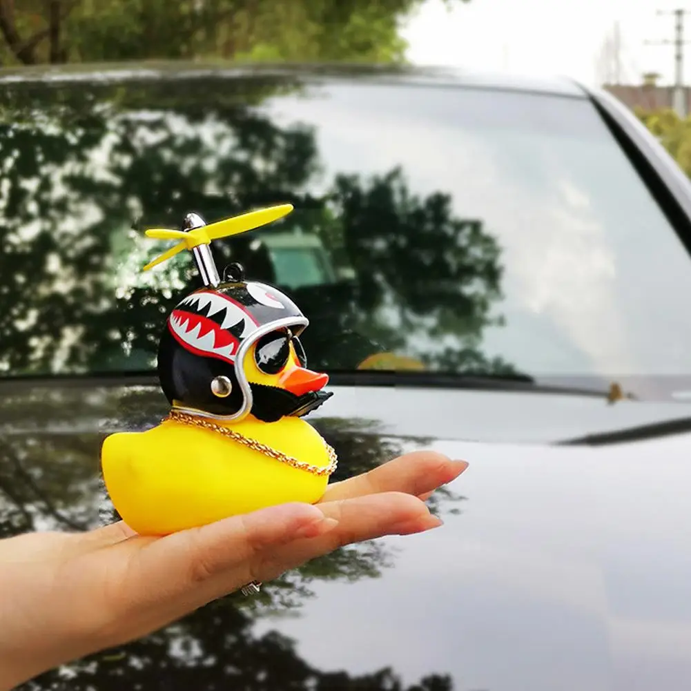 Cute Rubber Yellow Duck With Helmet Kids Bike Cute Decor Duck Bicycle Horns With Propeller Helmet Outdoor Cycling Accessories