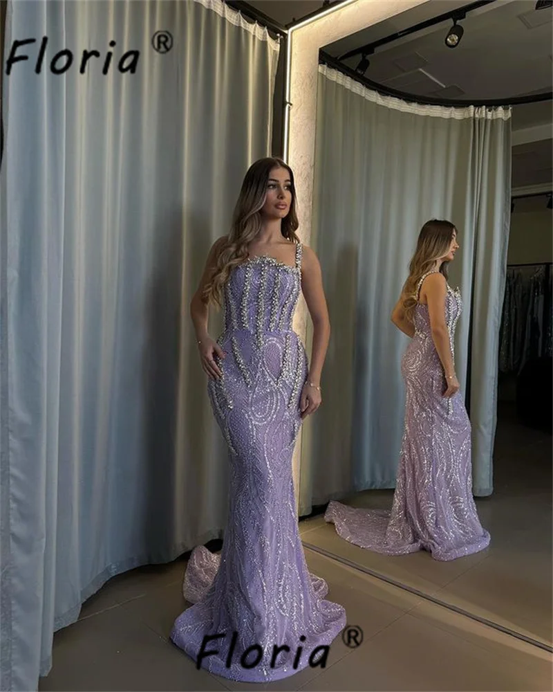 

Elegant Crystal Beaded Mermaid Evening Dresses Spaghetti Strap Stunning Silver Beads Celebrity Party Dress Formal Prom Gowns New