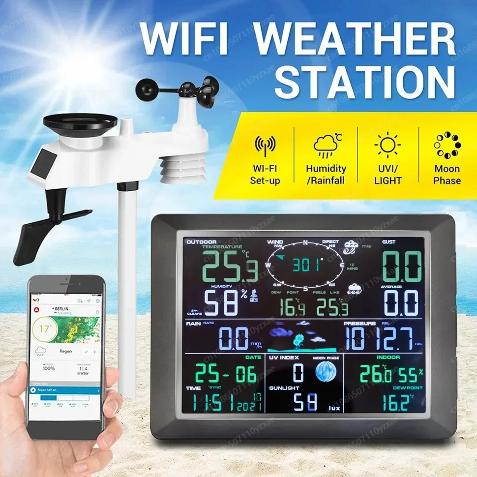 0310 Professional WiFi Weather Station Internet Wireless with Outdoor Sensor Rain Gauge Smart Life Weather Forecast Wind Gauge