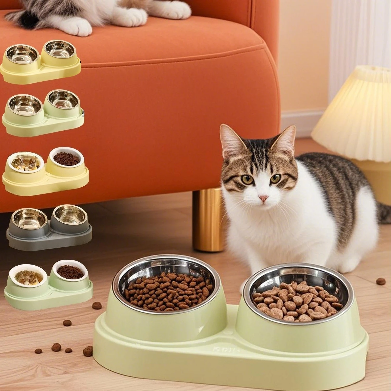 

Stainless Steel/Ceramics Double Bowls Double-Slot Cat Bowls,Multi-Purpose Water Bowls Cats and Dogs Large-Capacity Food Plates