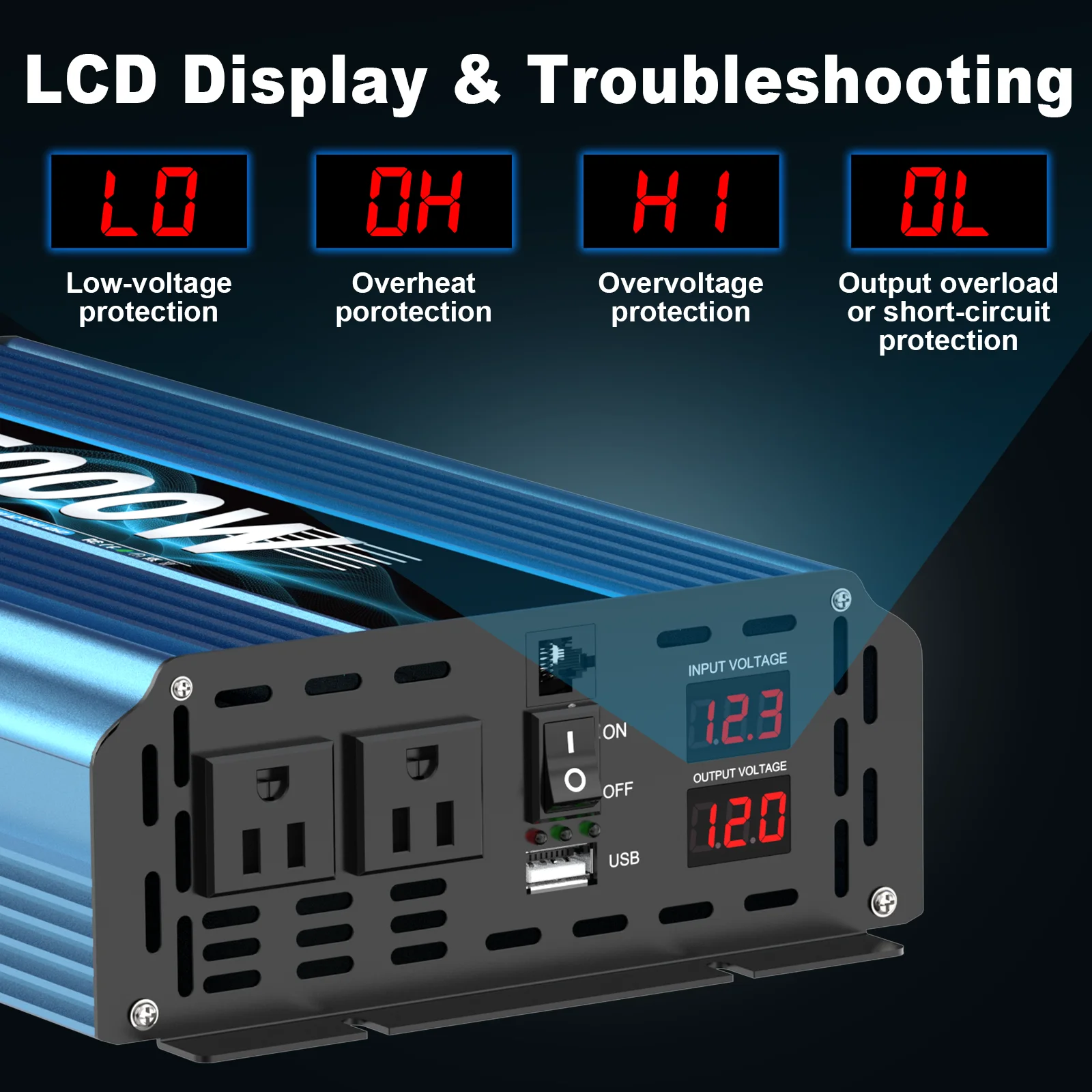 2000 واط 5000 واط الذروة موجة جيبية نقية عاكس الطاقة مع جهاز التحكم عن بعد LED عرض منفذ USB للتخييم في الهواء الطلق RV بدون بطارية #5