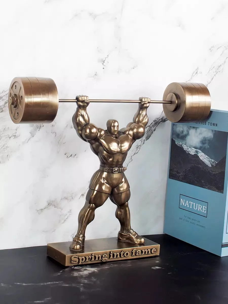 Imitation Copper Abstract Muscle Male Hercules Gym Decor Weightlifter Throwing discus Athlete Resin Statue Home Crafts Sculpture