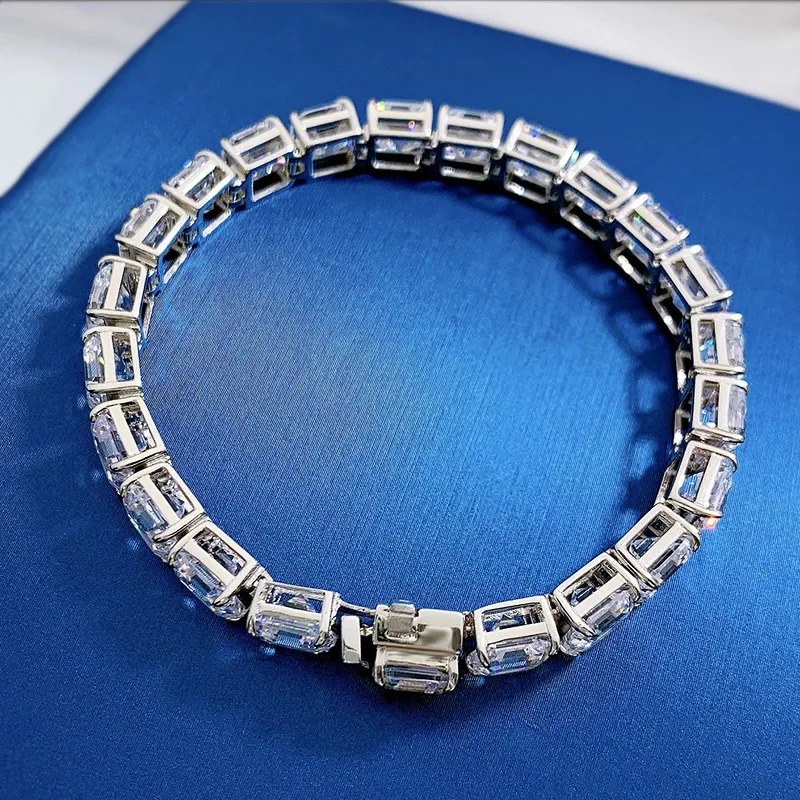 Trendy Lovers Lab Moissanite Diamond Bracelet 925 Sterling Silver Engagement Wedding Bangles Bracelets for Women Bridal Jewelry