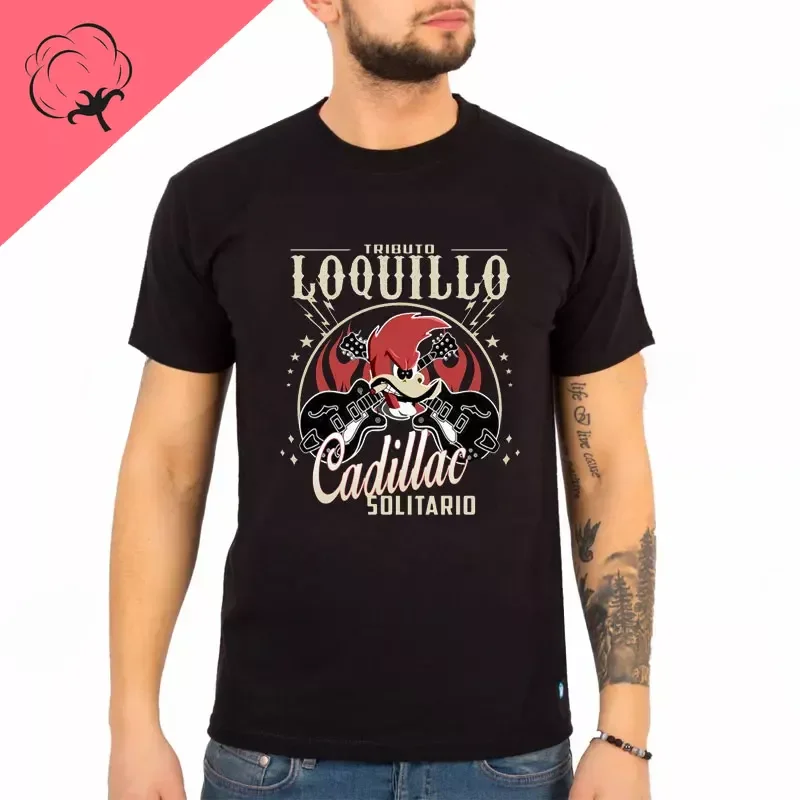 

Футболка Loquillo из 100% хлопка для мужчин и женщин, Графические Рубашки, футболка с коротким рукавом, летняя уличная одежда, топы с принтом и круглым вырезом