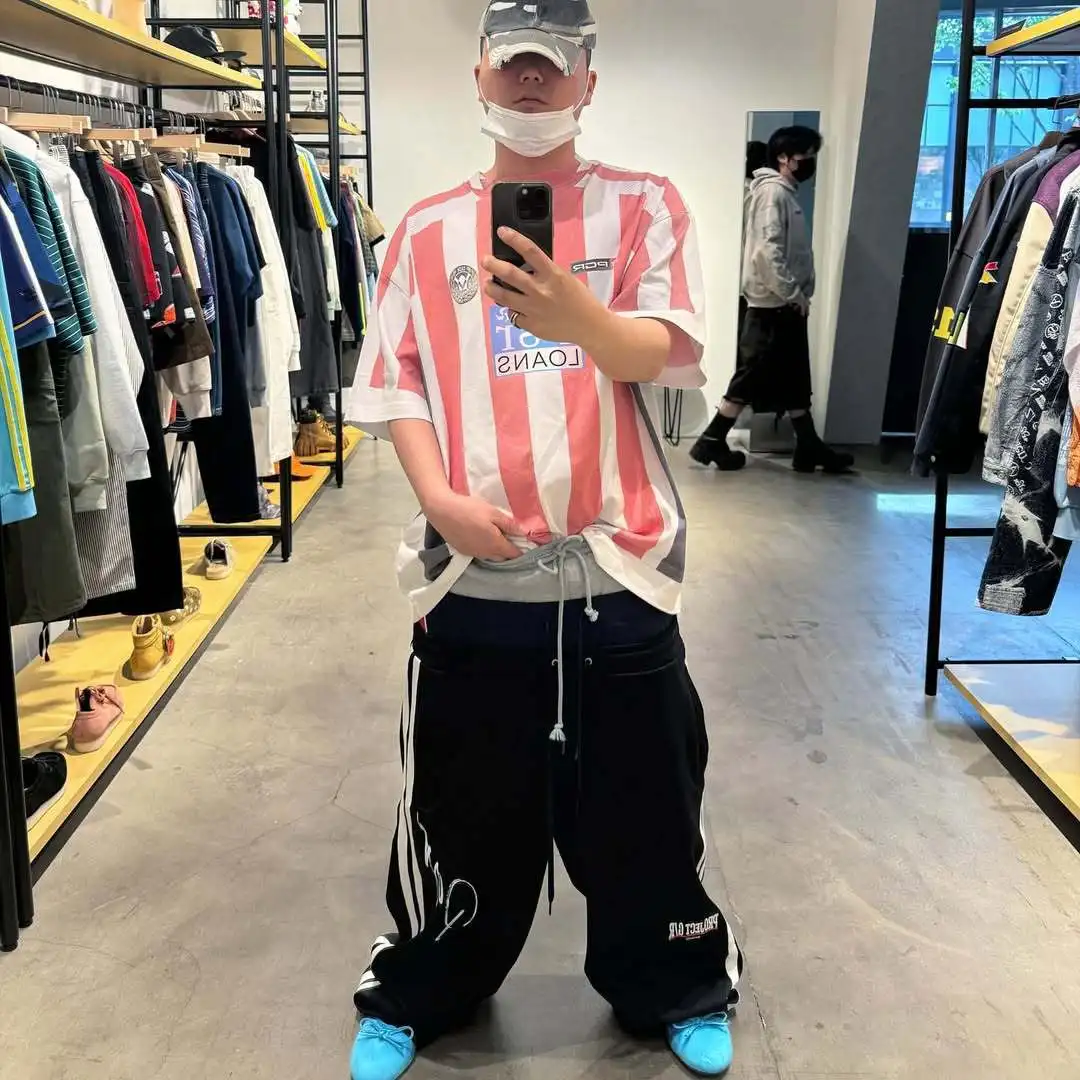 Grailz Project G/R Triple-Stripe Embroidered Relaxed-Fit Sweatpants with Fake Triple-Stripe Design Long Baggy Pants